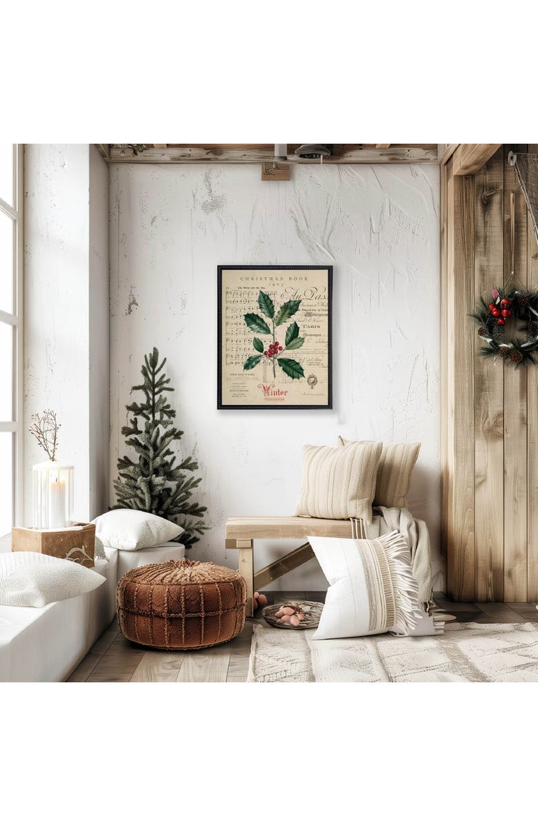 Antique Curiosities Vintage Painting of Holly on a distressed bookplate background, Alternate, color, Beige / Green