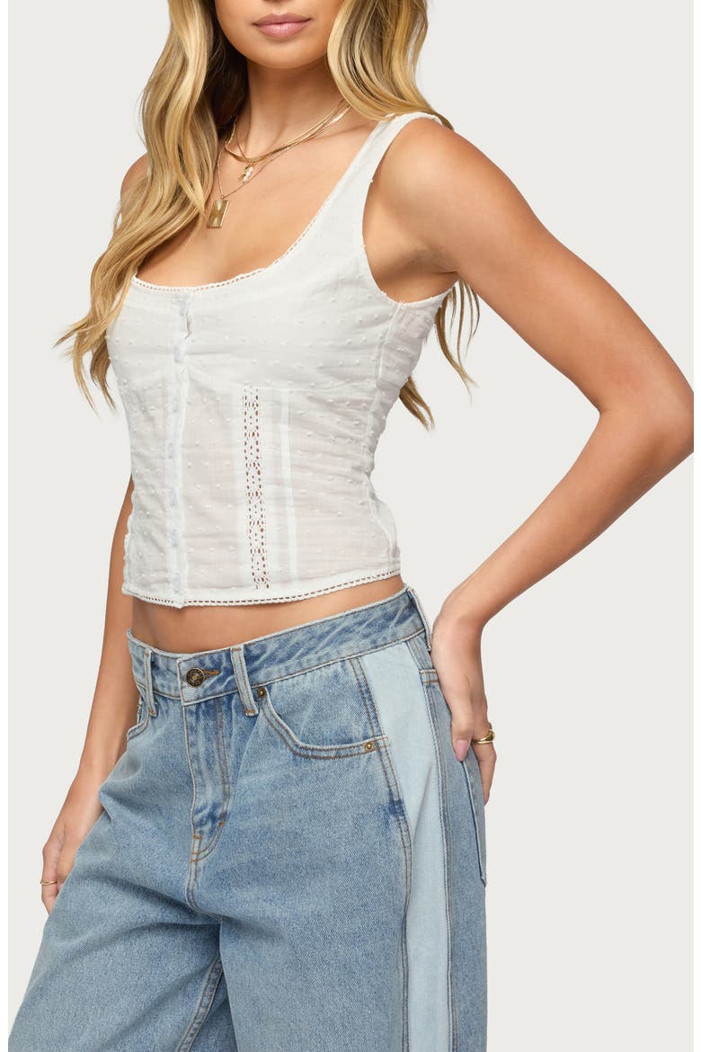 Lace Inset Crop Cotton Button-Up Shirt, Alternate, color, WHITE