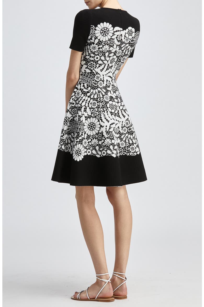 Intarsia A-Line Sweater Dress, Alternate, color, BLACK/ IVORY