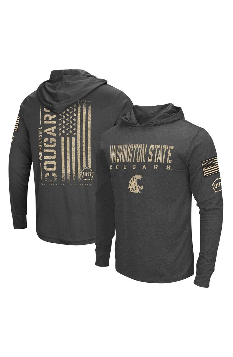 COLOSSEUM Men's Colosseum Charcoal Washington State Cougars Team OHT Military Appreciation Hoodie Long Sleeve T-Shirt, Alternate, color, 