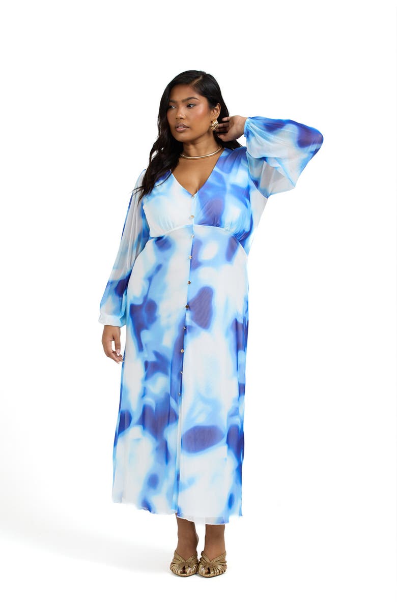 FASHION-SZN CURVE Vibrant Tie Dye Midi Dress, Alternate, color, Blue