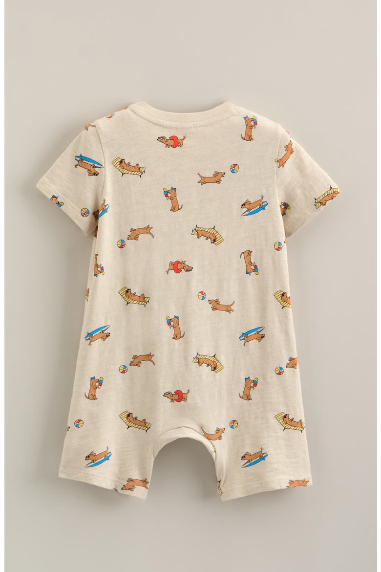 Henley Pocket Romper, Alternate, color, BEIGE OATMEAL SUMMER DOGS