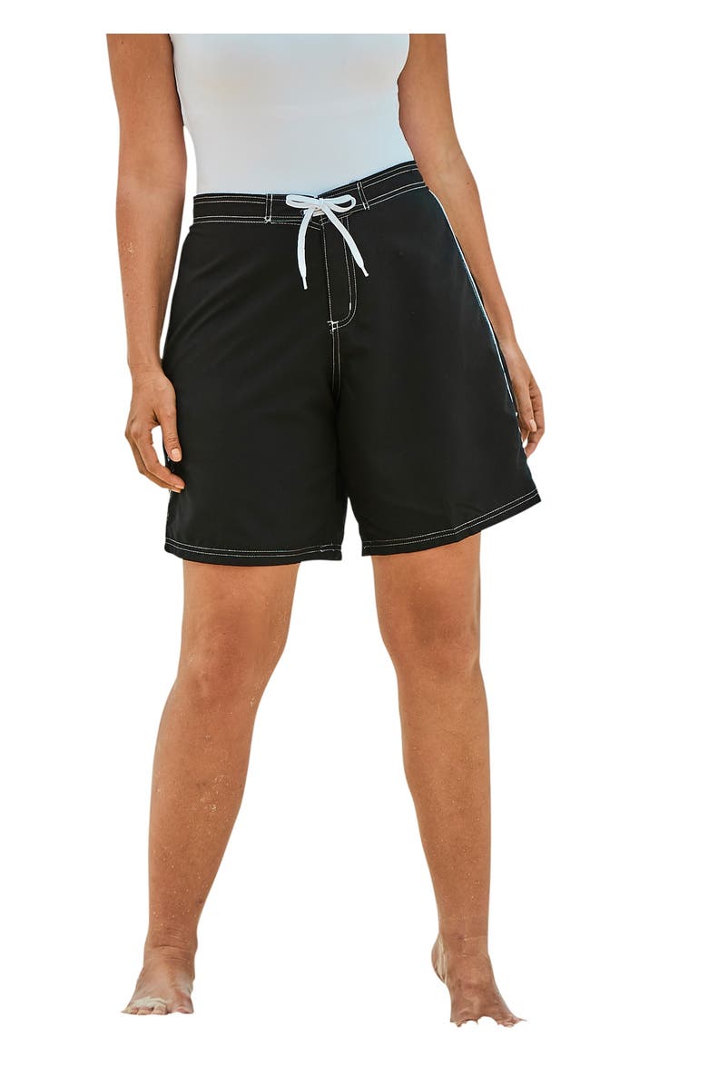 Swim 365 Contrast-Trim Long Boardshort, Main, color, Black