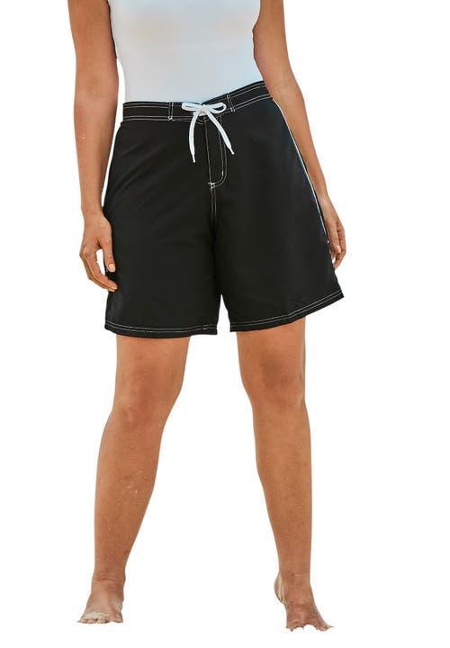 Swim 365 Contrast-trim Long Boardshort In Black