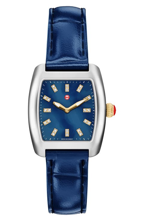 Urban Mini Diamond Croc Embossed Leather Strap Watch, 29mm