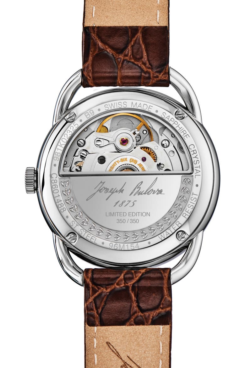 Joseph Bulova Commodore Leather Strap Watch, Alternate, color, SILVER-TONE