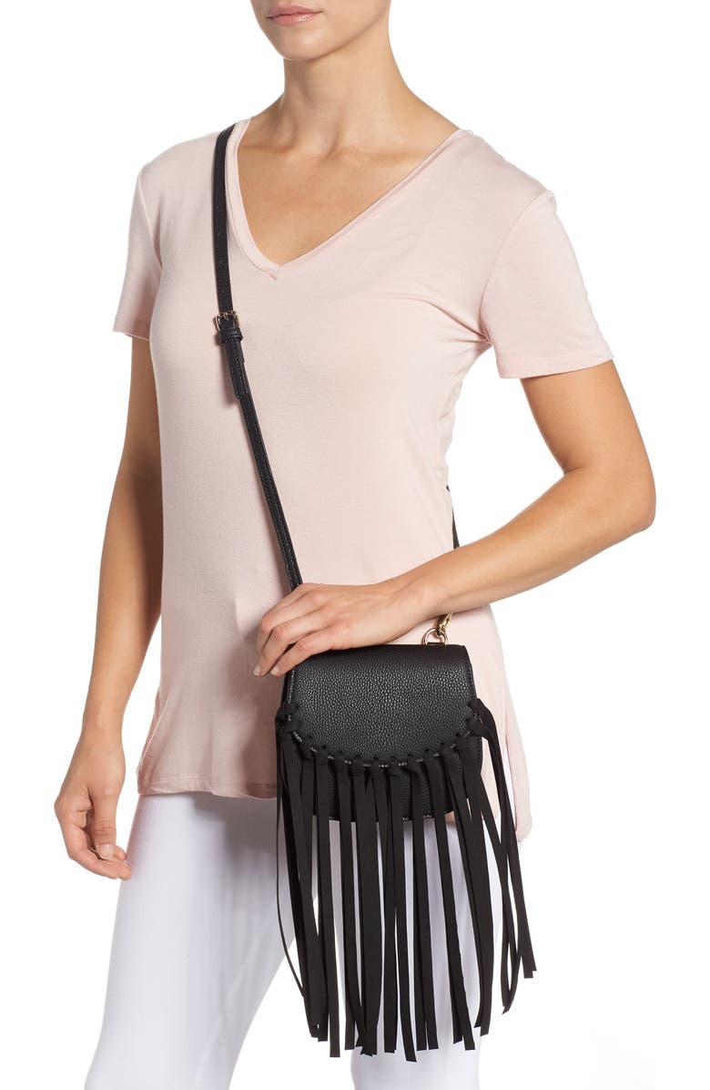 Jules Kae Mini Dylan Fringe Faux Leather Crossbody Bag, Alternate, color,