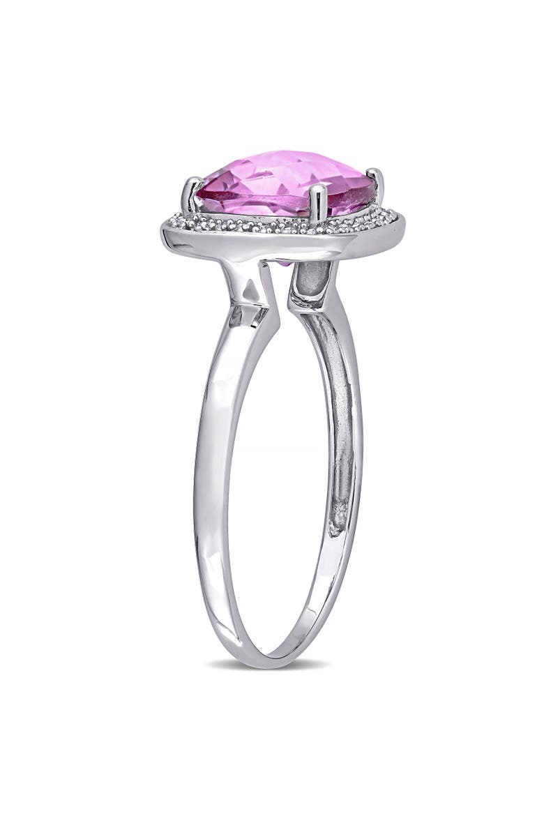 Pink Topaz & Diamond Cushion Halo Ring 10k, Alternate, color, Pink Topaz