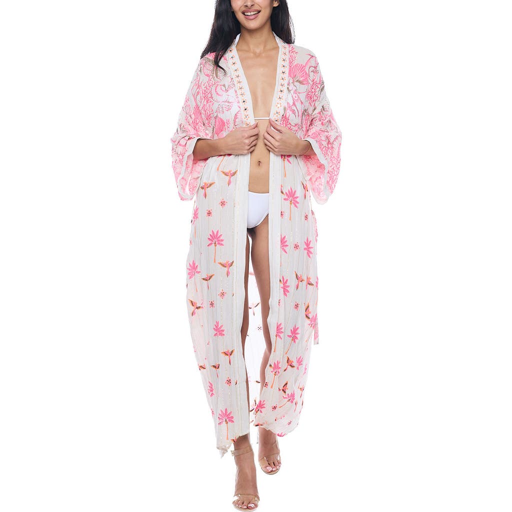 Ranee's Ranees Printed Long Sleeve Duster In Pink
