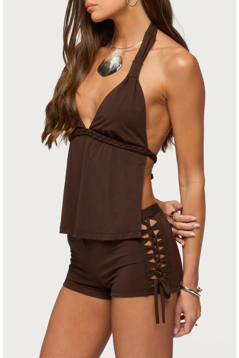 Jilly Braided Open Back Halter Top, Alternate, color, BROWN