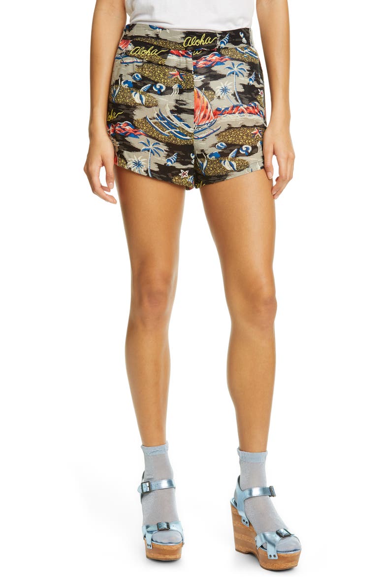 Aloha Print Shorts (Nordstrom Exclusive), Main, color, BLACK MULTI