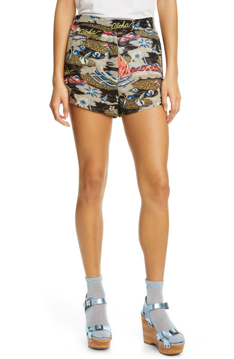 Anna Sui Aloha Print Shorts, Main, color, 
