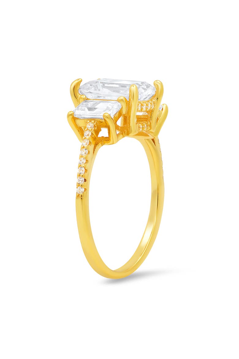 Sterling Silver 3-Stone CZ Emerald Cut Ring, Alternate, color, GOLD
