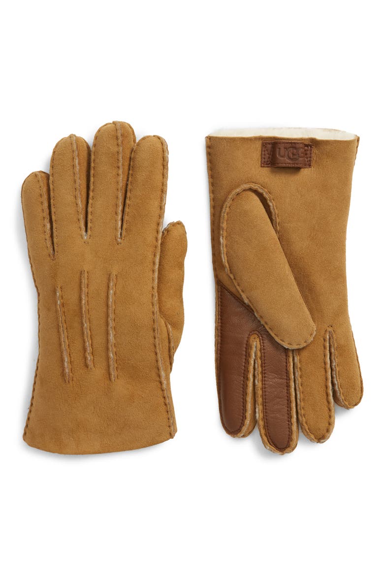 Genuine Shearling Tech Gloves, Main, color, CHESTNUT