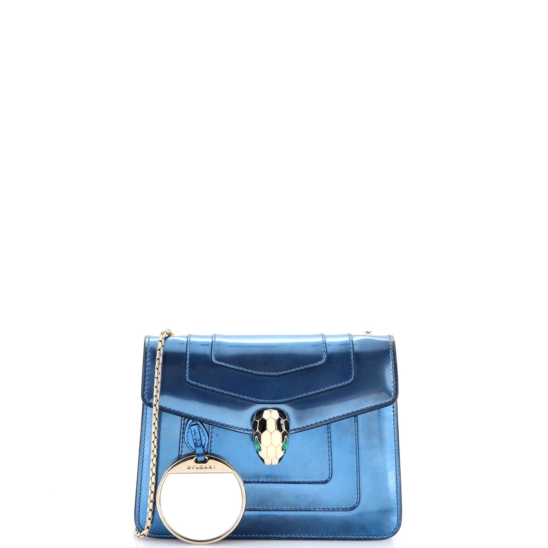 Serpenti Forever Square Shoulder Bag Metallic Leather Small, Alternate, color, Blue