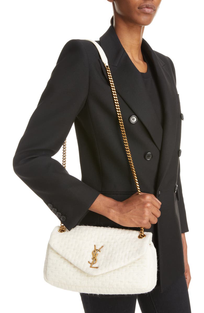 Saint Laurent Small Lou Organza Puffer Shoulder Bag, Alternate, color, White Corn/ New Chant