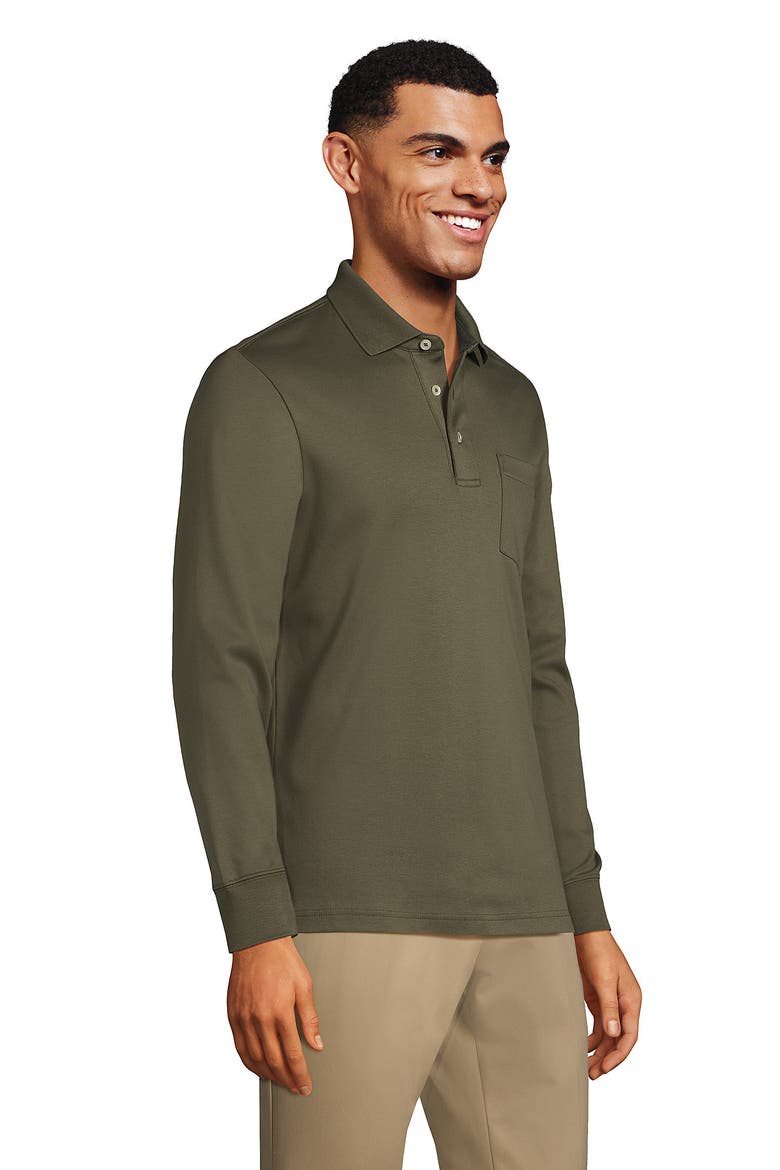 Long Sleeve Cotton Supima Polo Shirt with Pocket, Alternate, color, Forest Moss