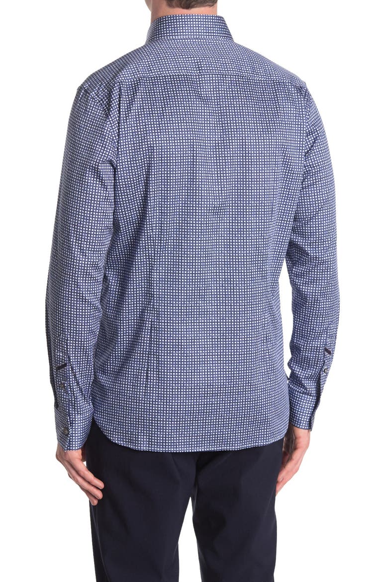 Jacquard Check Print Long Sleeve Tailored Fit Shirt, Alternate, color, NAVY