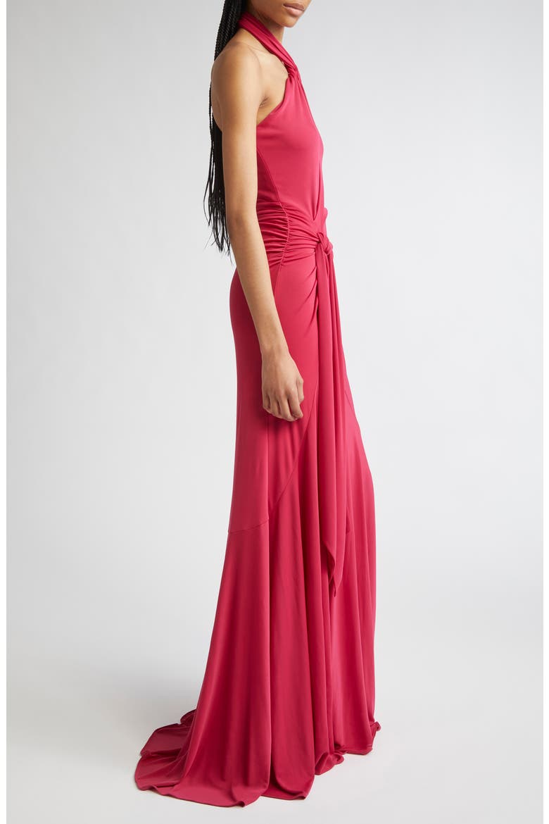 Gulliame Tie Front Halter Gown, Alternate, color, PINK GARNET