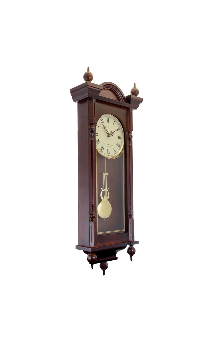 Bedford Clock Collection Grand 31in Chiming Pendulum Wall Clock, Alternate, color, Mahogany