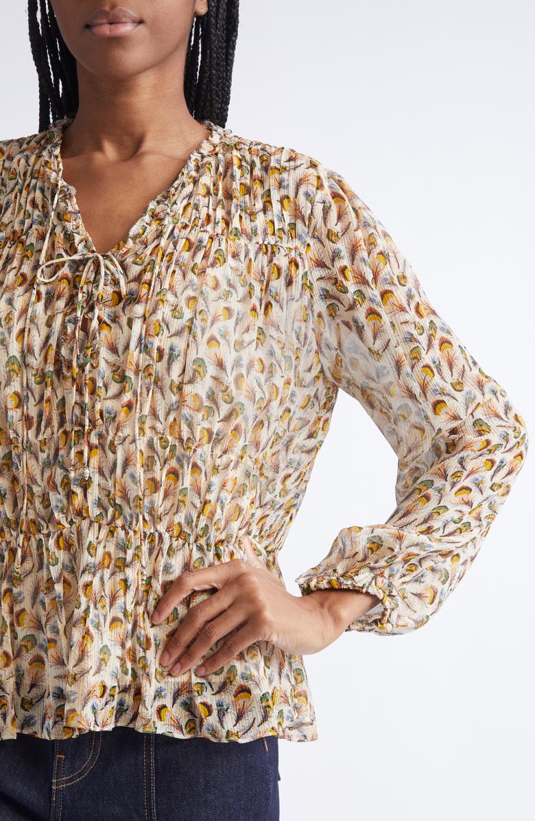 Ulla Johnson Robbie Print Silk Top, Alternate, color, Swan