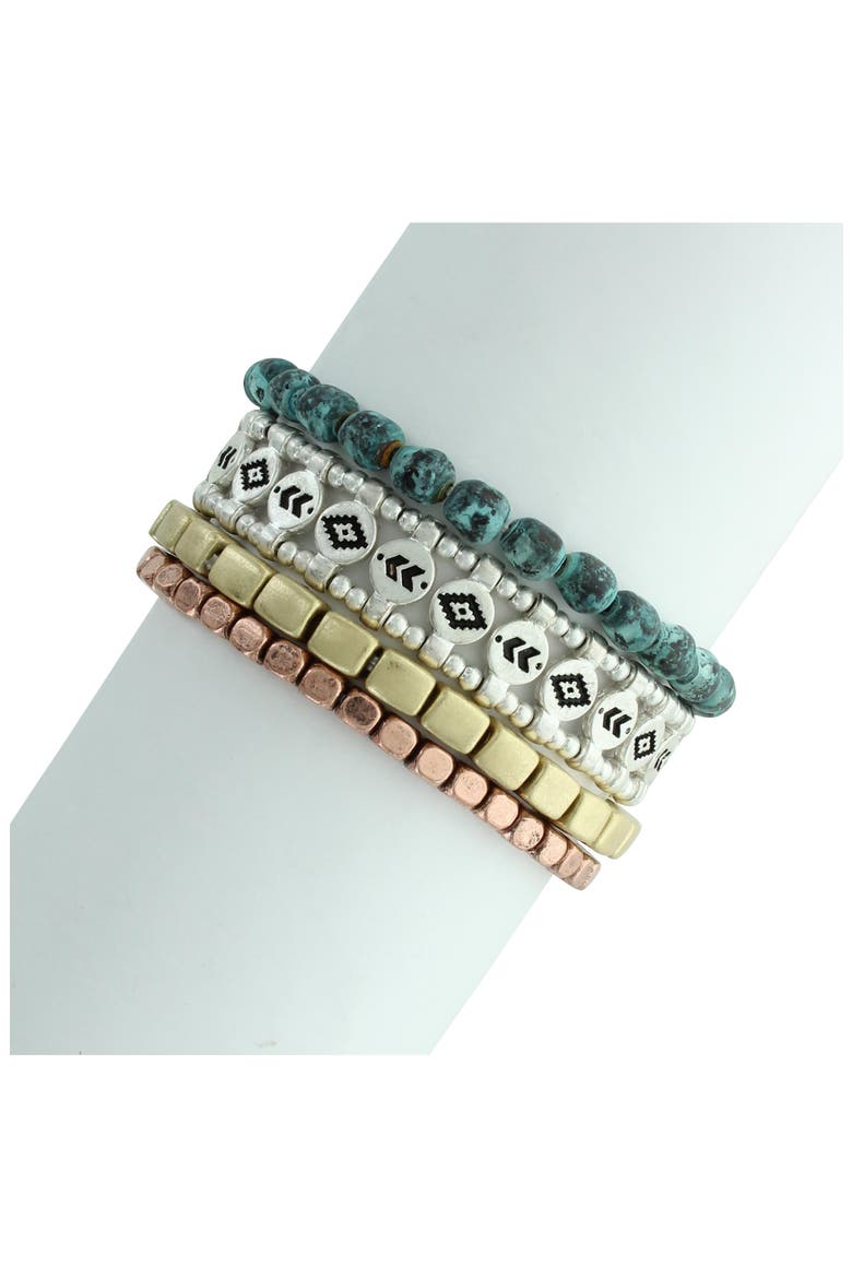 Set of 4 Salma Mixed Stretch Bracelets, Alternate, color, PATINA / MULTI