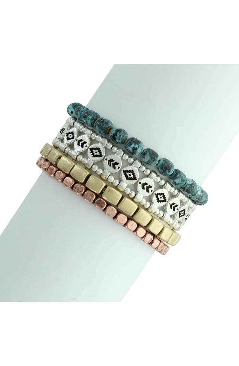 OLIVIA WELLES Set of 4 Salma Mixed Stretch Bracelets, Alternate, color, Patina / Multi
