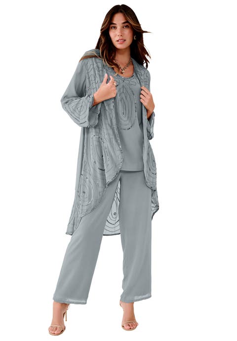 Plus Size Beaded Georgette Scoop Neck 3-Piece Pant Set (Plus)