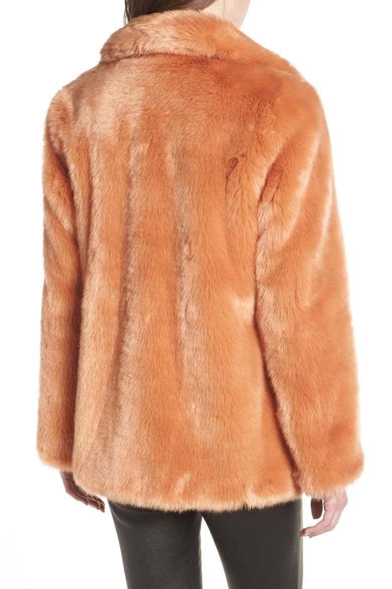 Notch Collar Faux Fur Coat, Alternate, color, FLAMINGO