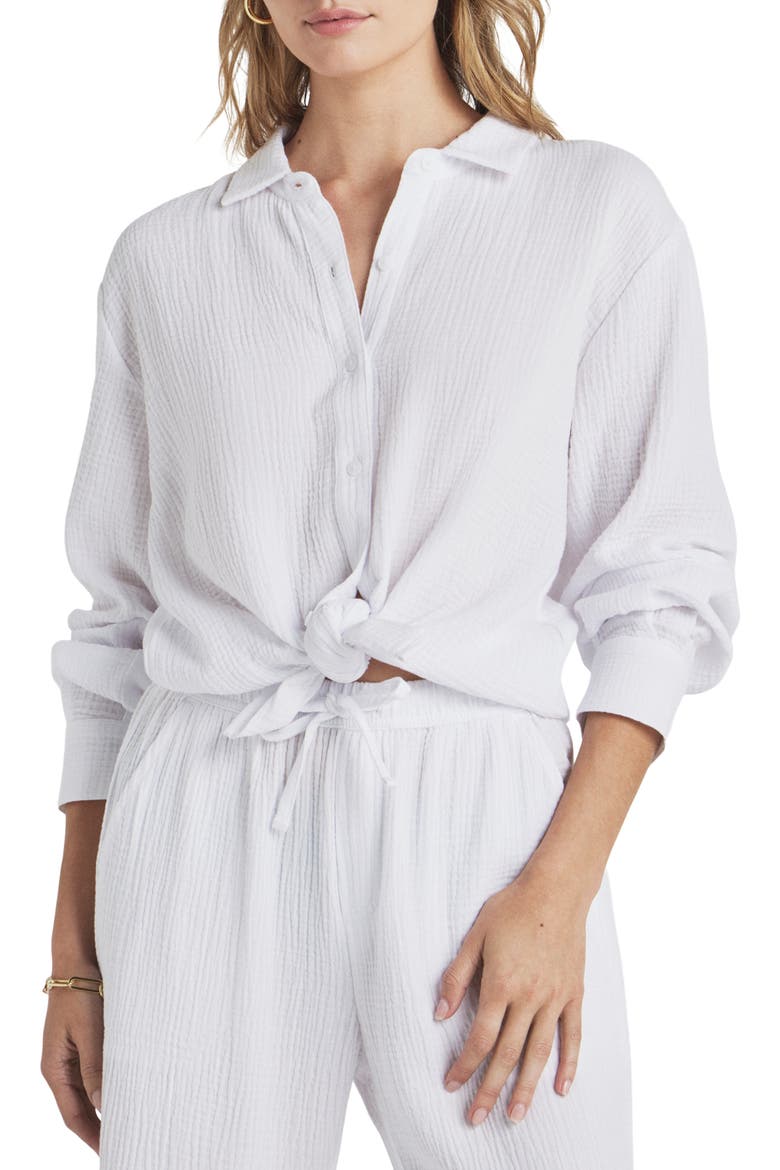 Adele Oversize Cotton Gauze Button-Up Shirt, Main, color, WHITE