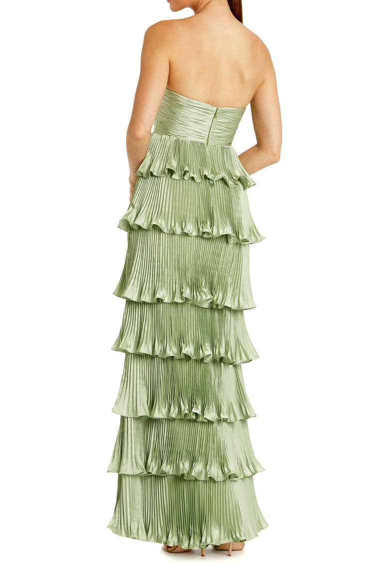Pleated Charmeuse Strapless Tiered Ruffle Gown, Alternate, color, Sage