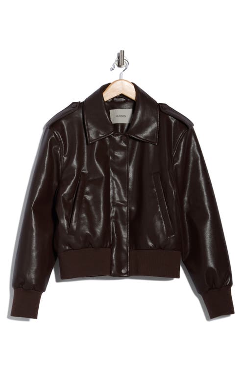 Hudson Jeans Waterproof Faux Leather Aviator Jacket In Brown