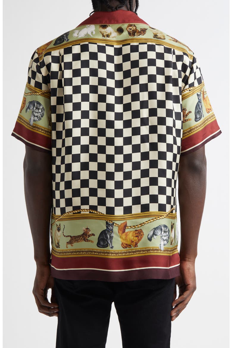 Cat Print Silk Camp Shirt, Alternate, color, GATTI