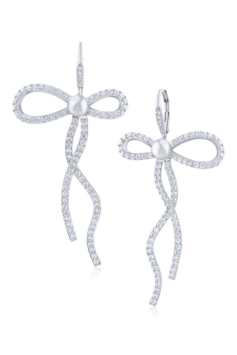 Cubic Zirconia Bow Drop Earrings, Main, color, CLEAR/SILVER
