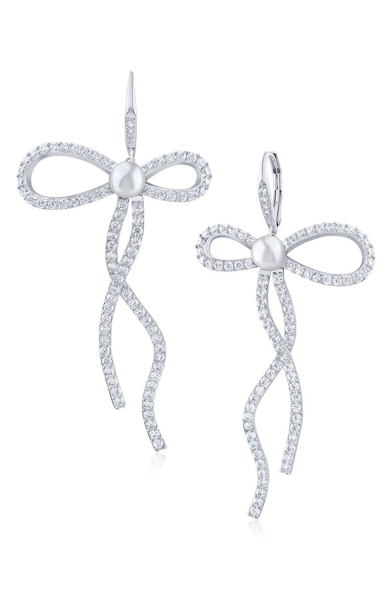 CZ by Kenneth Jay Lane Cubic Zirconia Bow Drop Earrings, Main, color, Clear/Silver