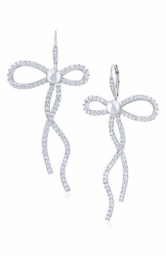 Cubic Zirconia Bow Drop Earrings