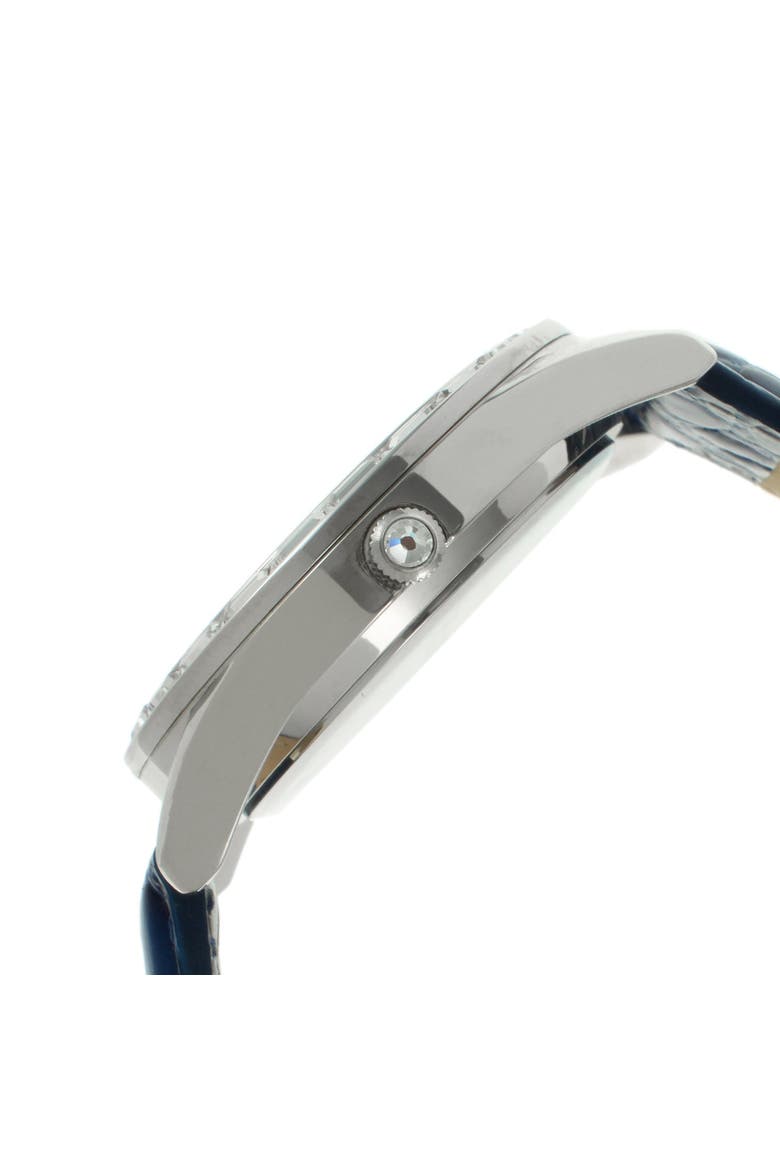 Round Boyfriend Baguette Crystal Leather Watch- 40MM, Alternate, color, Blue