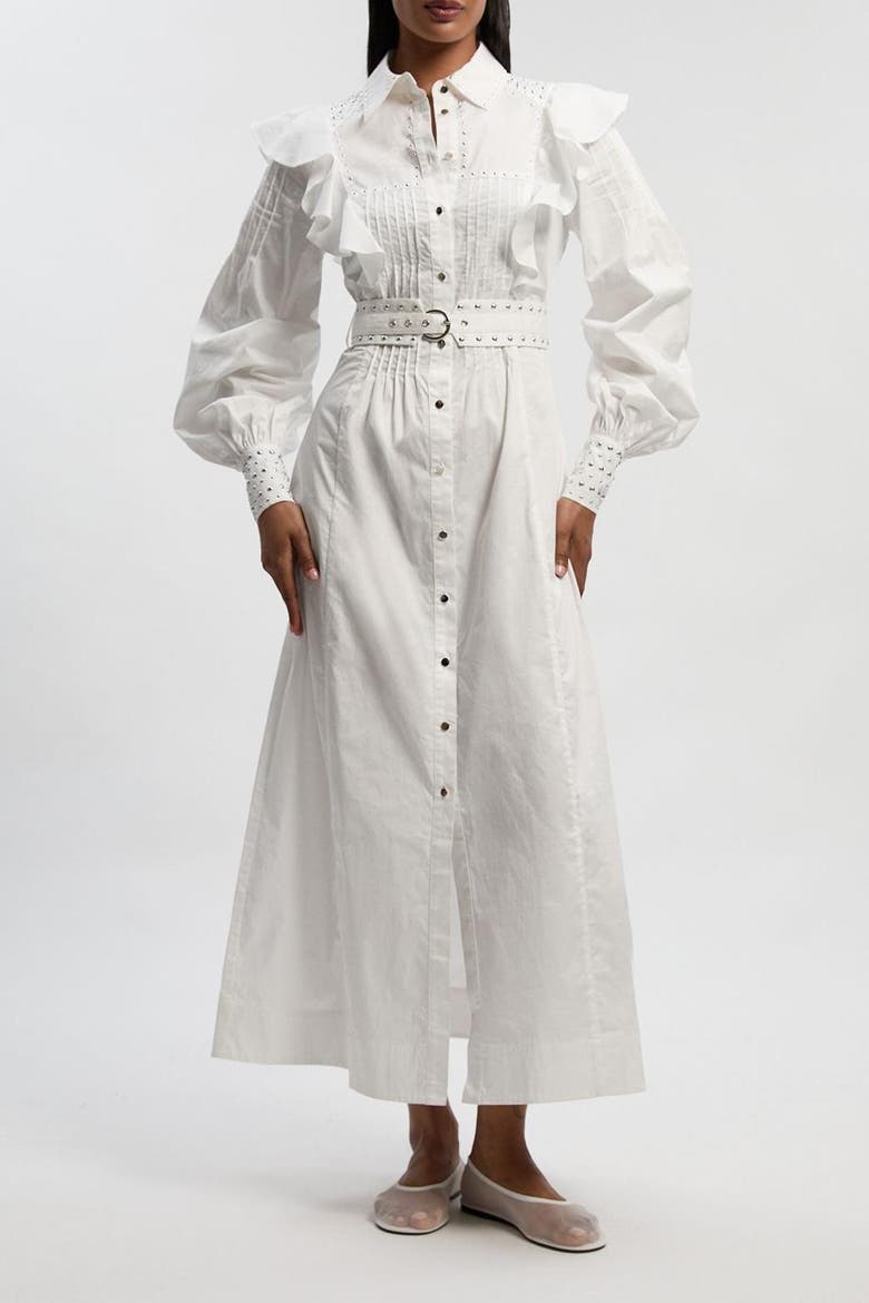 Cotton Studded Maxi Shirt Dress, Alternate, color, White