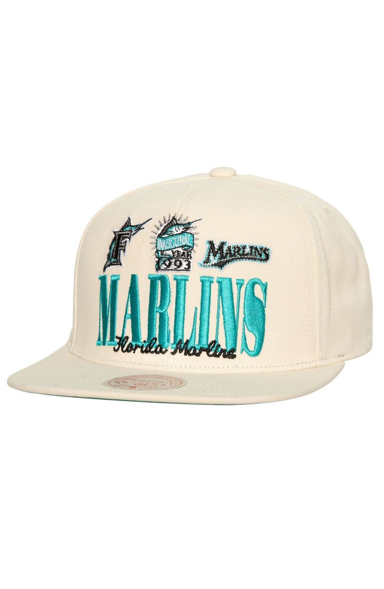 Mitchell & Ness Men's Mitchell & Ness Cream Florida Marlins Reframe Retro Snapback Hat, Main, color,