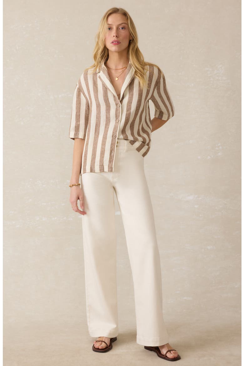 Palma Stripe Linen Camp Shirt, Alternate, color, COCOA BEACH STRIPE