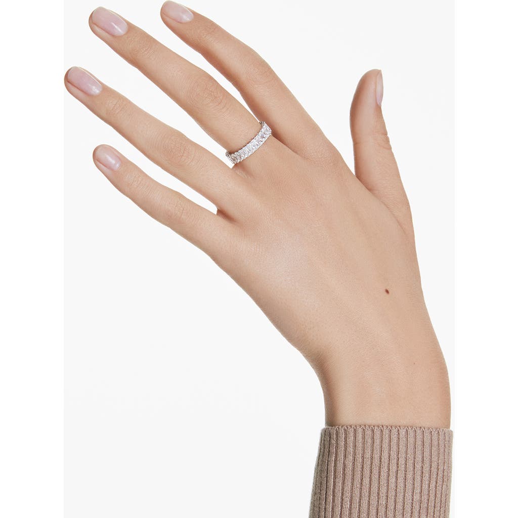 Swarovski Crystal Baguette Cut Gray Matrix Ring In Silver