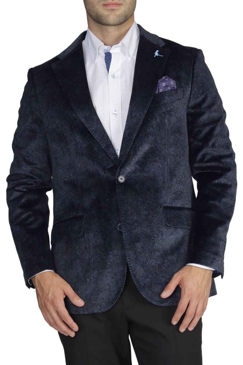 Tonal Paisley Velvet Sportcoat, Main, color, NAVY