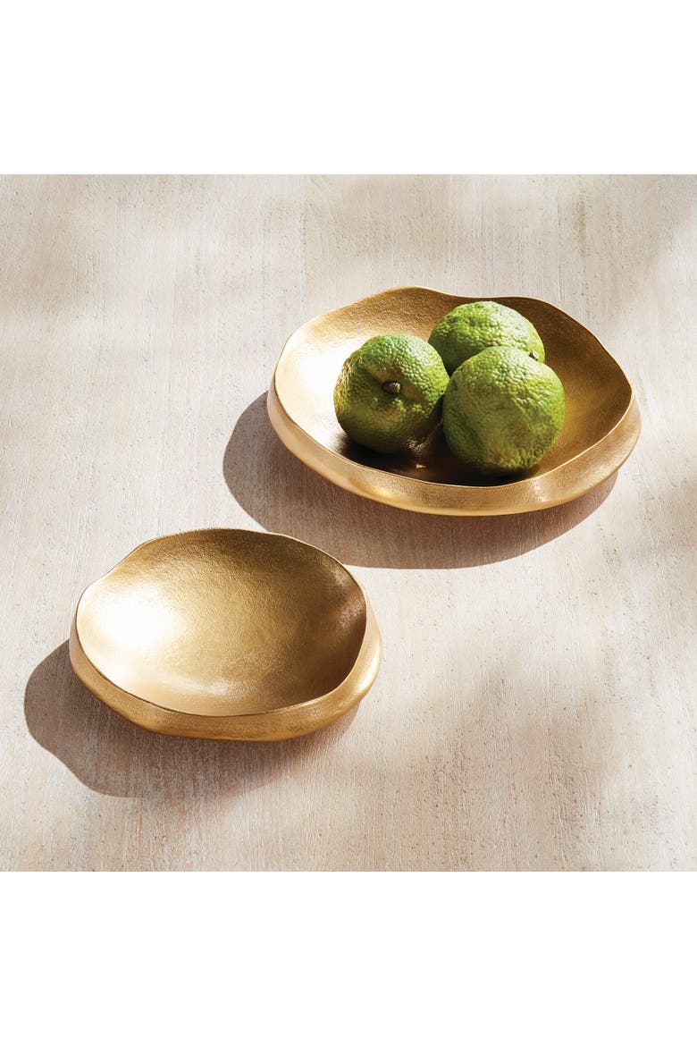 Nico Decorative Bowls, Set of 2 - Gold Cast Aluminum, Alternate, color, Gold