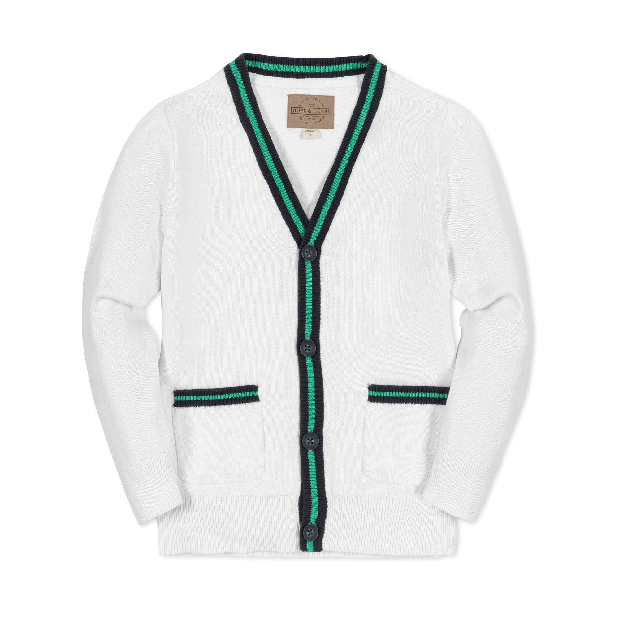 White with Navy and Green