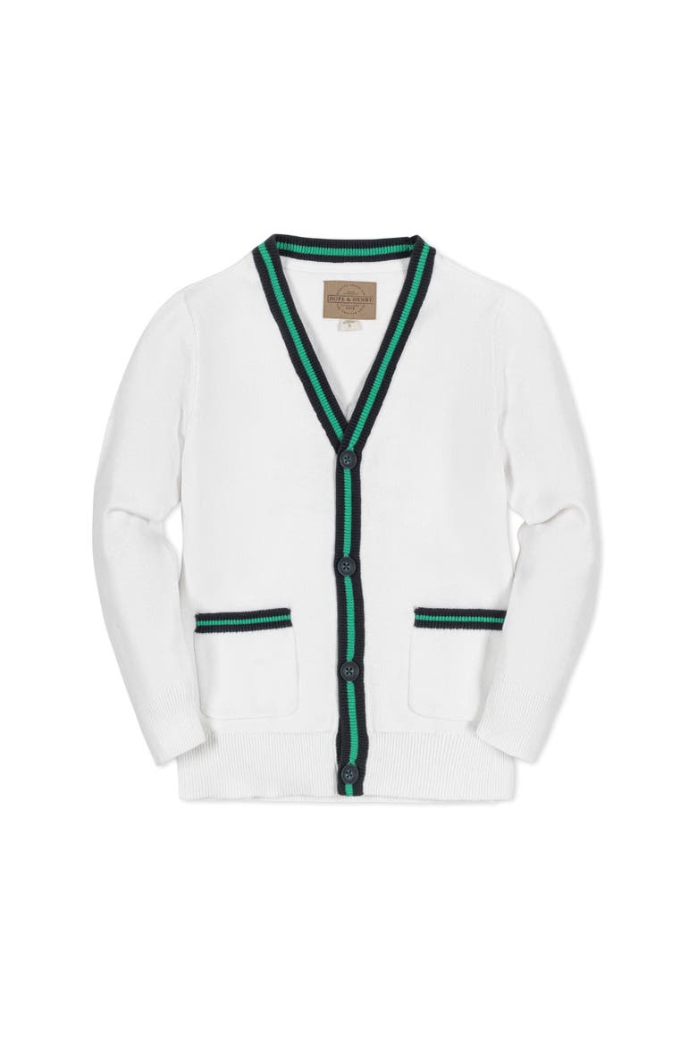 Boys' Organic Tipped Cardigan, Kids, Main, color, White with Navy and Green