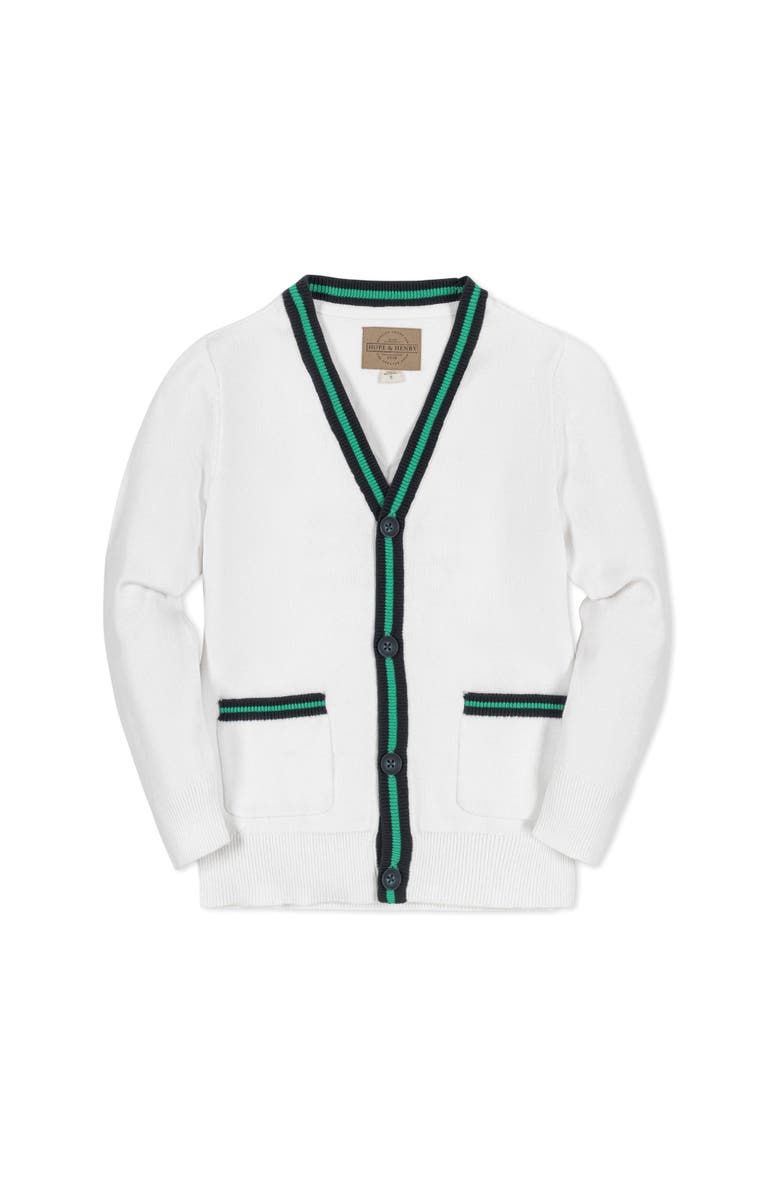 Hope & Henry Boys' Organic Tipped Cardigan, Kids, Main, color, White With Navy And Green