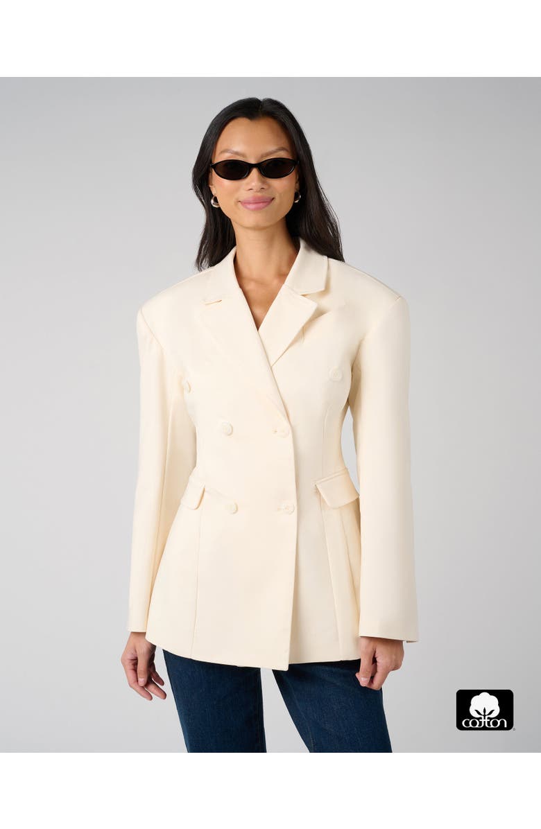 WeWoreWhat Double Breasted Cinched Waist Blazer, Main, color, Ivory