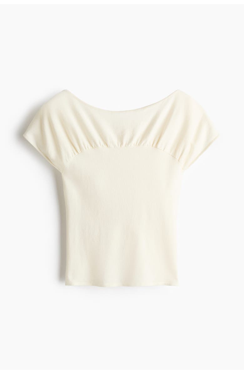H&M Gathered Cap-sleeved Top, Main, color, Cream