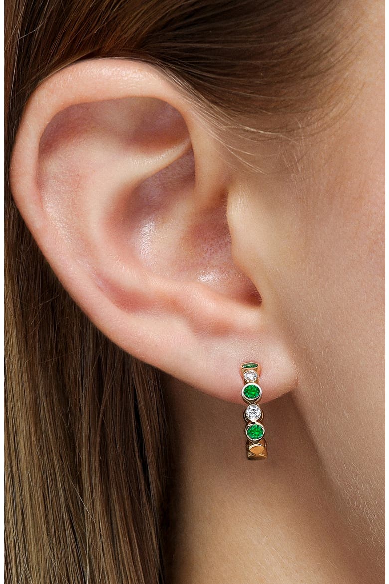Bubbly Diamond Mini Hoop Earrings, Alternate, color, EMERALD