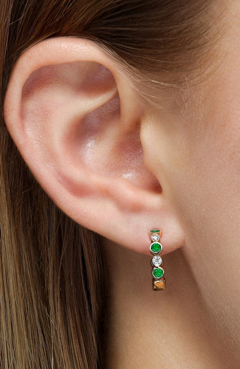 Mark Henry Bubbly Diamond Mini Hoop Earrings, Alternate, color, Emerald
